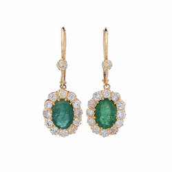 Drop Earrings in Yellow Gold, Emeralds, and Diamonds