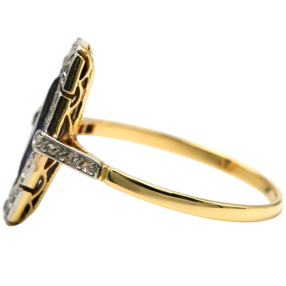 Marquise Ring in Yellow Gold, Sapphire, and Diamonds