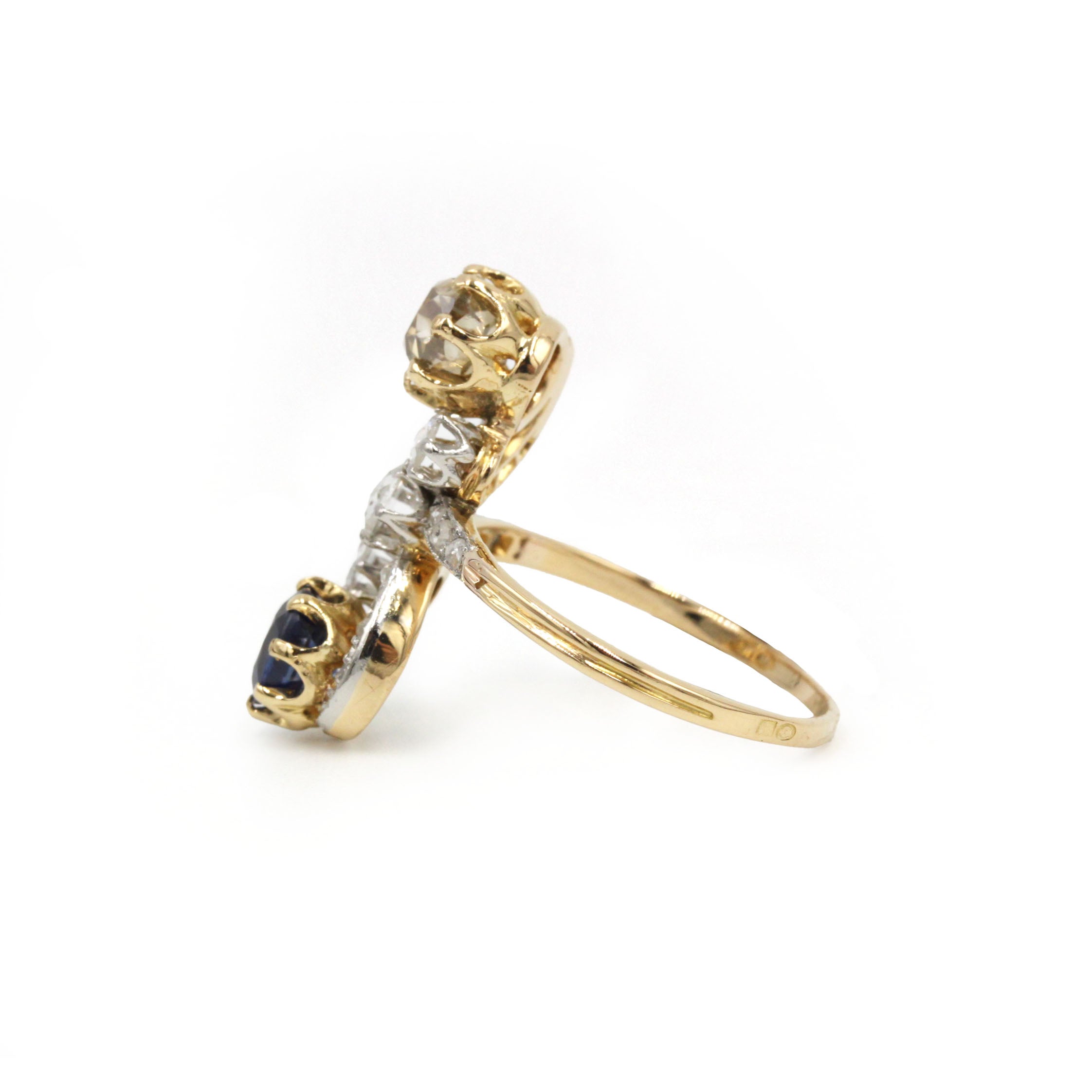 "Toi & Moi" Ring in Gold, Platinum, Sapphire, and Diamonds