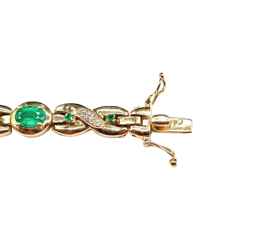 "Ligne" Bracelet in Yellow Gold, Emeralds, and Diamonds