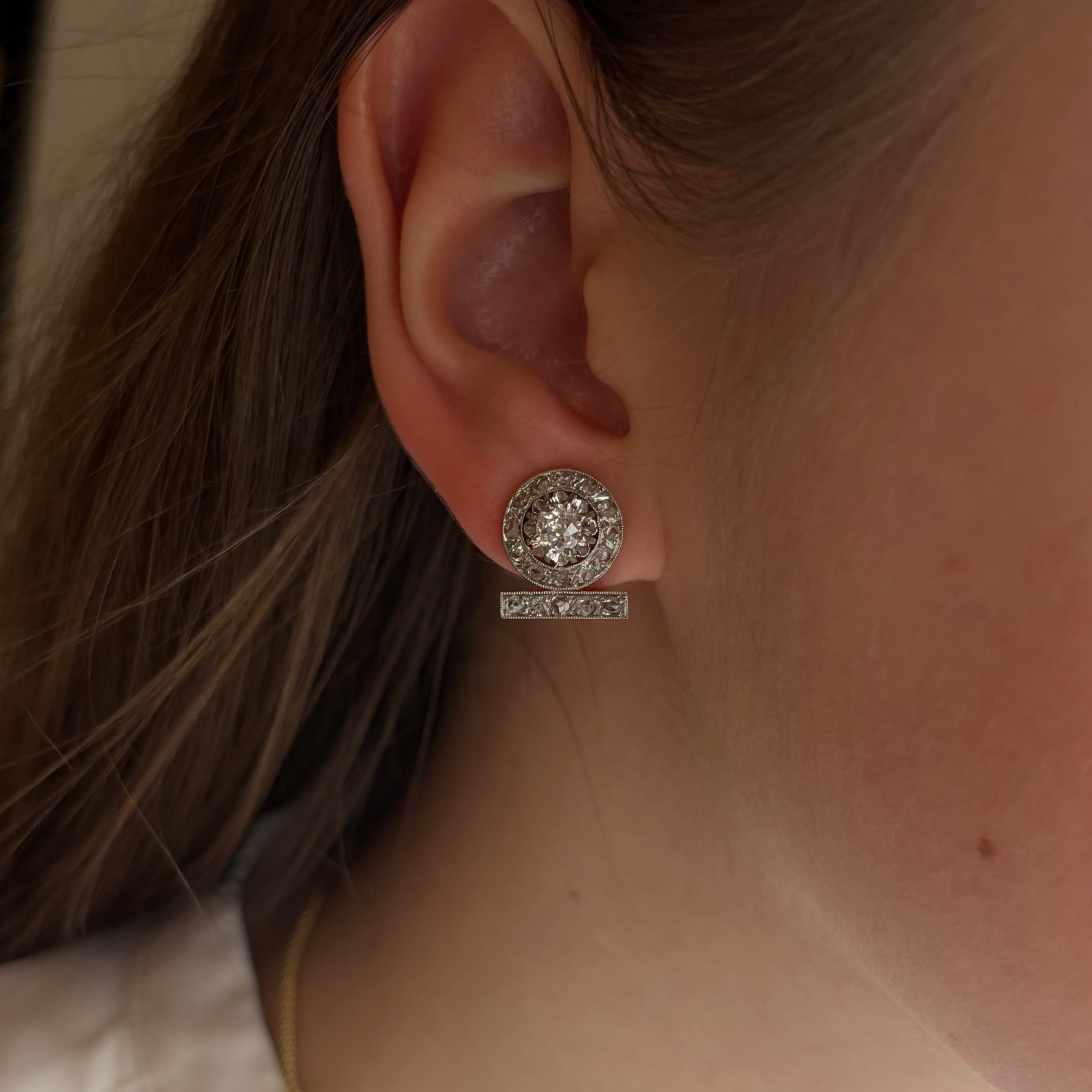 Art Deco Clip-On Earrings in Platinum, Yellow Gold, and Diamonds