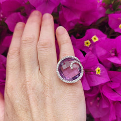 Cocktail Ring in White gold, Rose gold, Amethyst and Diamonds