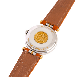 VAN CLEEF & ARPELS watch. PM "PA 49" in yellow gold, steel, and leather