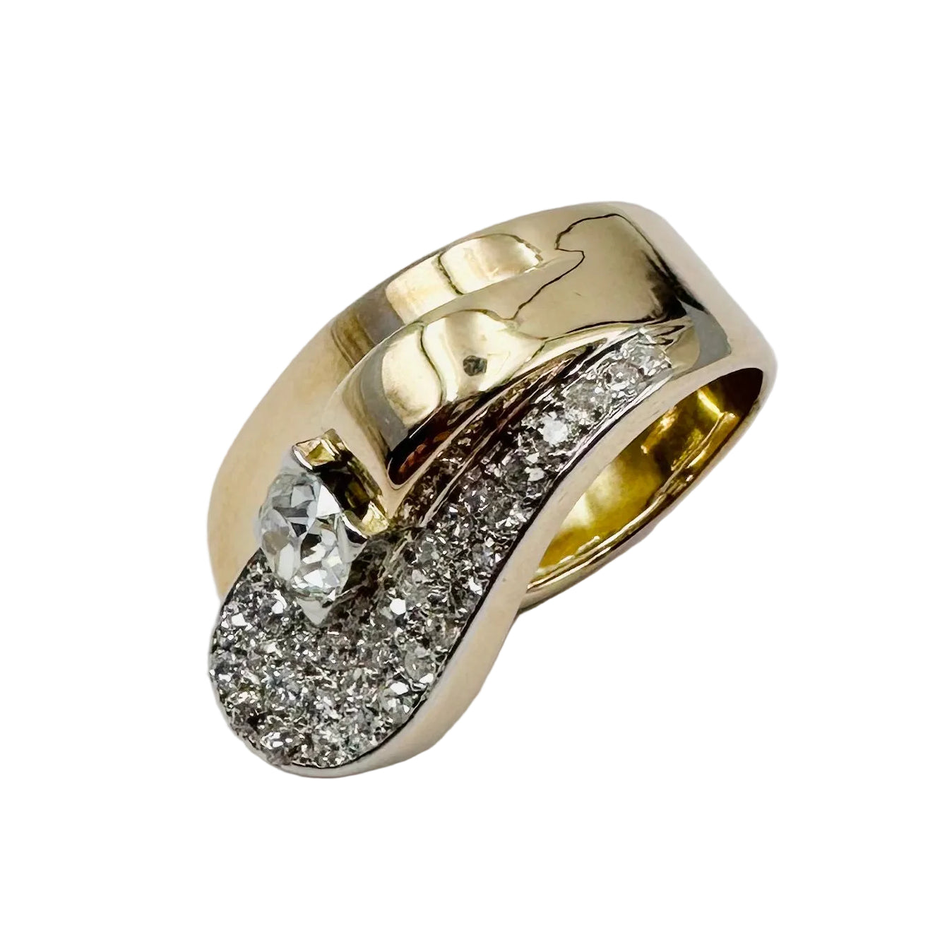 Yellow gold, Platinum and Diamond Pave Ring