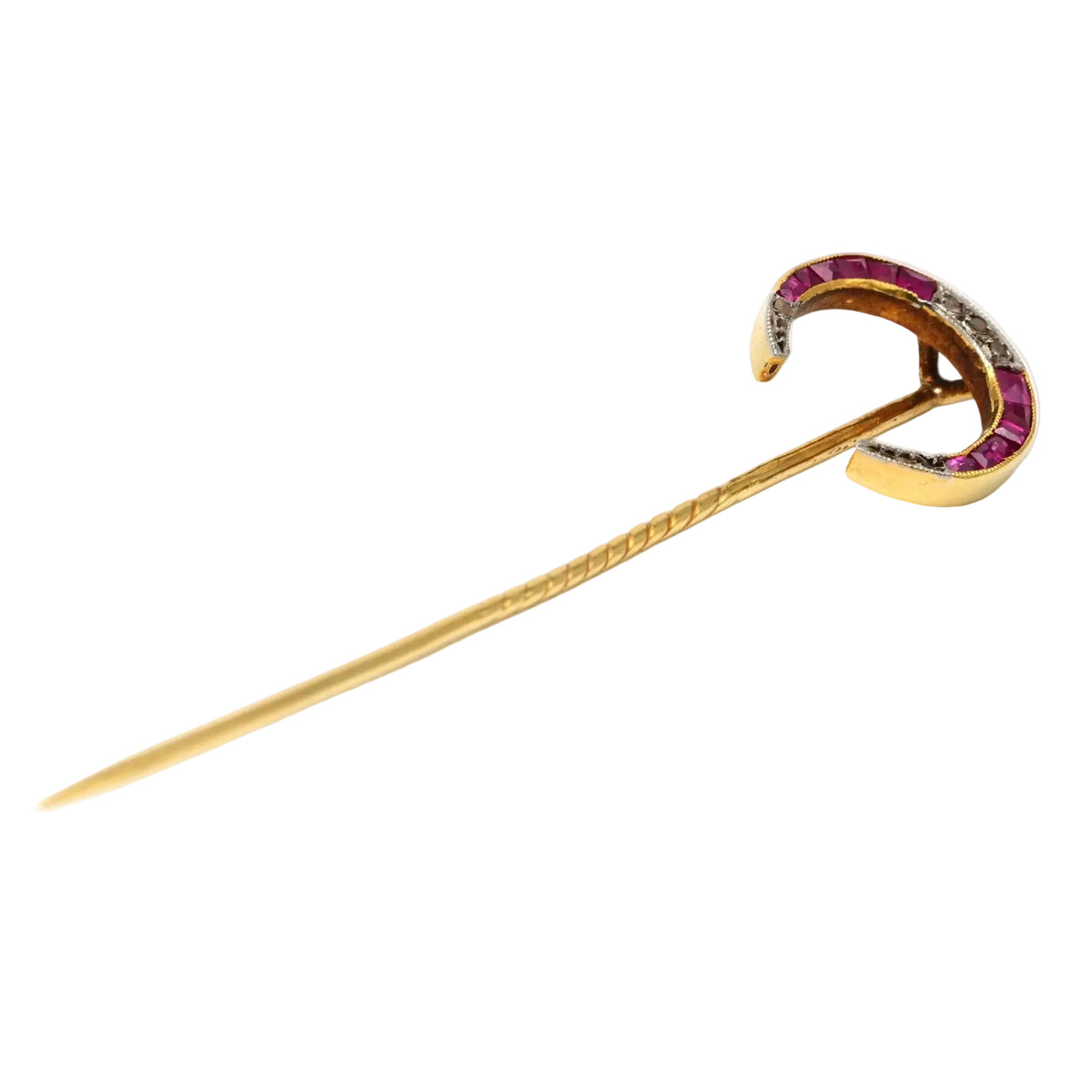 Yellow gold brooch with rubies and diamonds