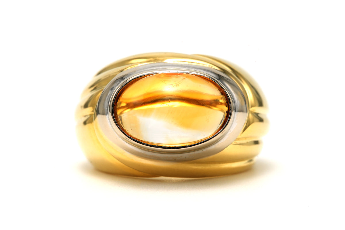 White Gold, Yellow Gold, and Citrine Bangle Ring
