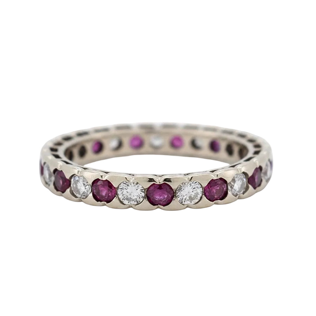 Wedding band ring in white gold with Ruby and Diamonds
