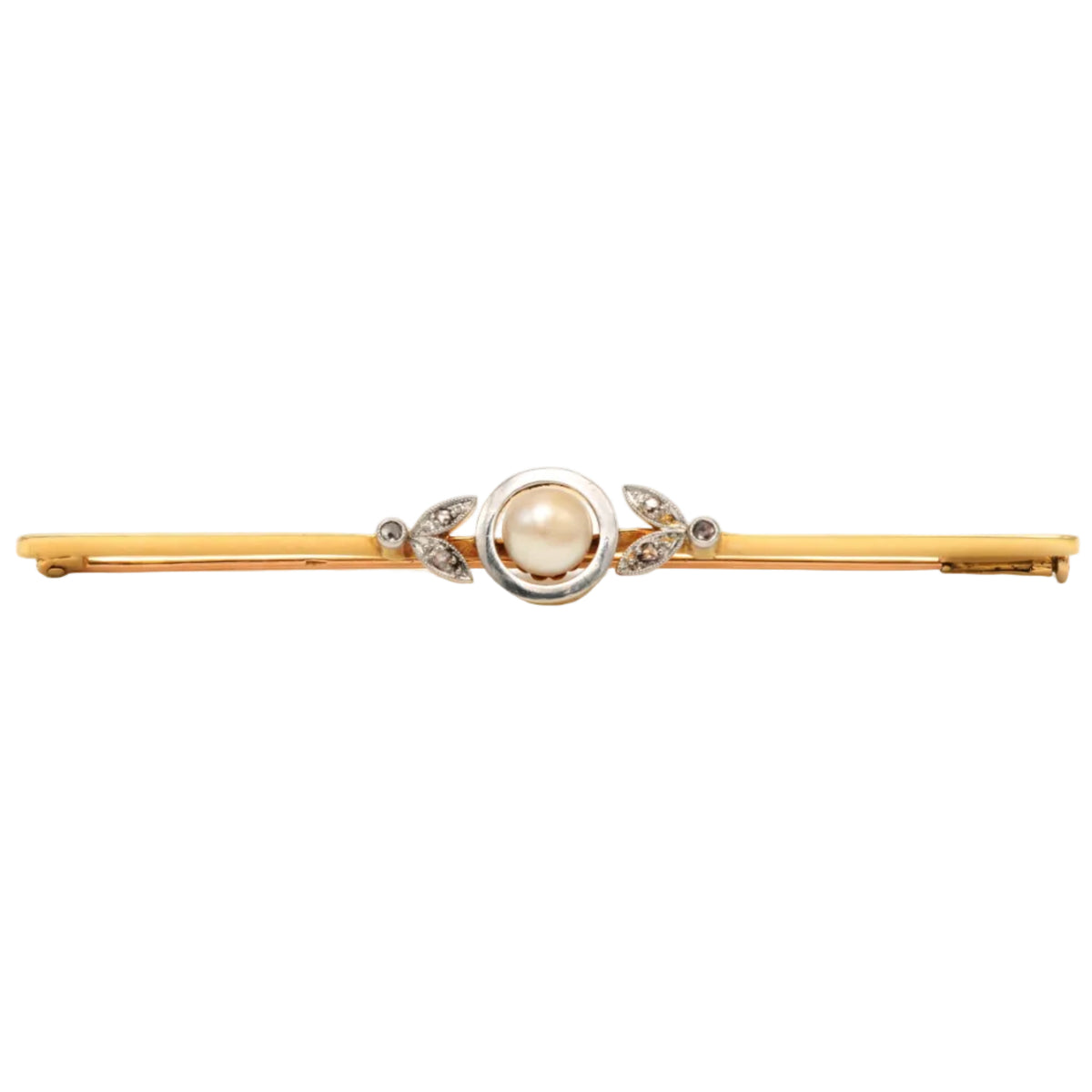 Yellow Gold Brooch with Pearl and Diamonds