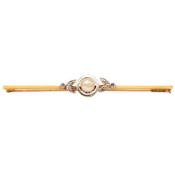 Yellow Gold Brooch with Pearl and Diamonds