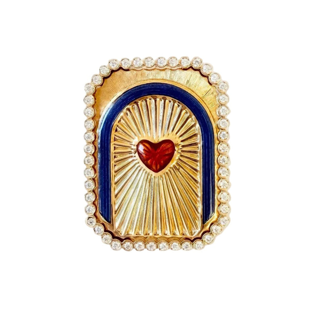 MARIE LICHTENBERG "Heart Mini Scap" Cocktail Ring in yellow gold, Enamel, and Diamonds