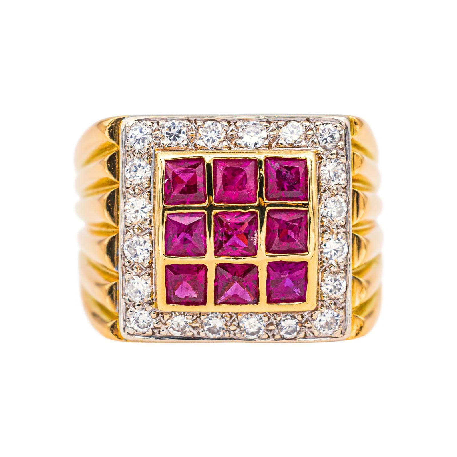 Bague Chevalière Or jaune Rubis