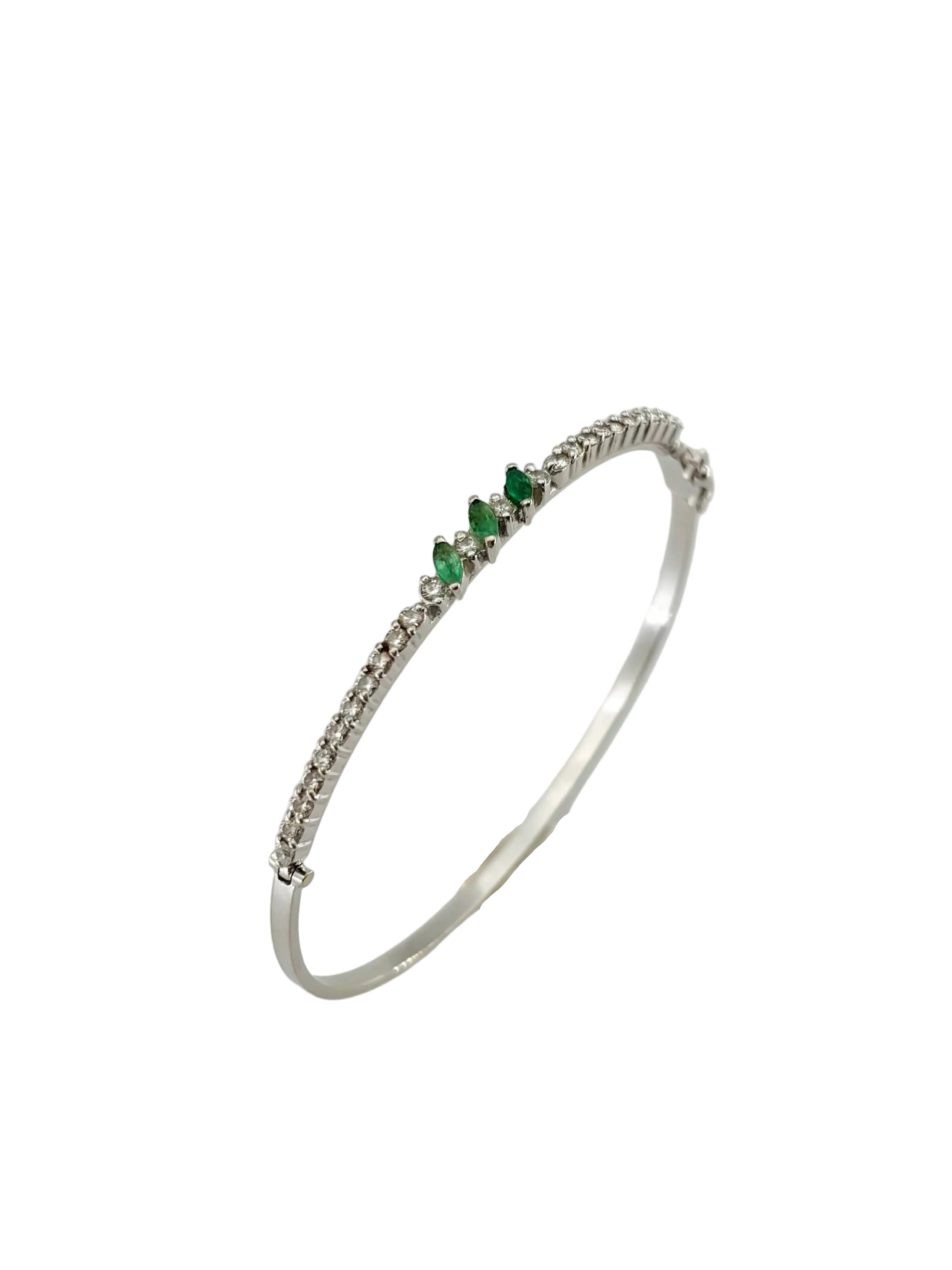 White Gold Bangle Bracelet with Emeralds and Diamonds