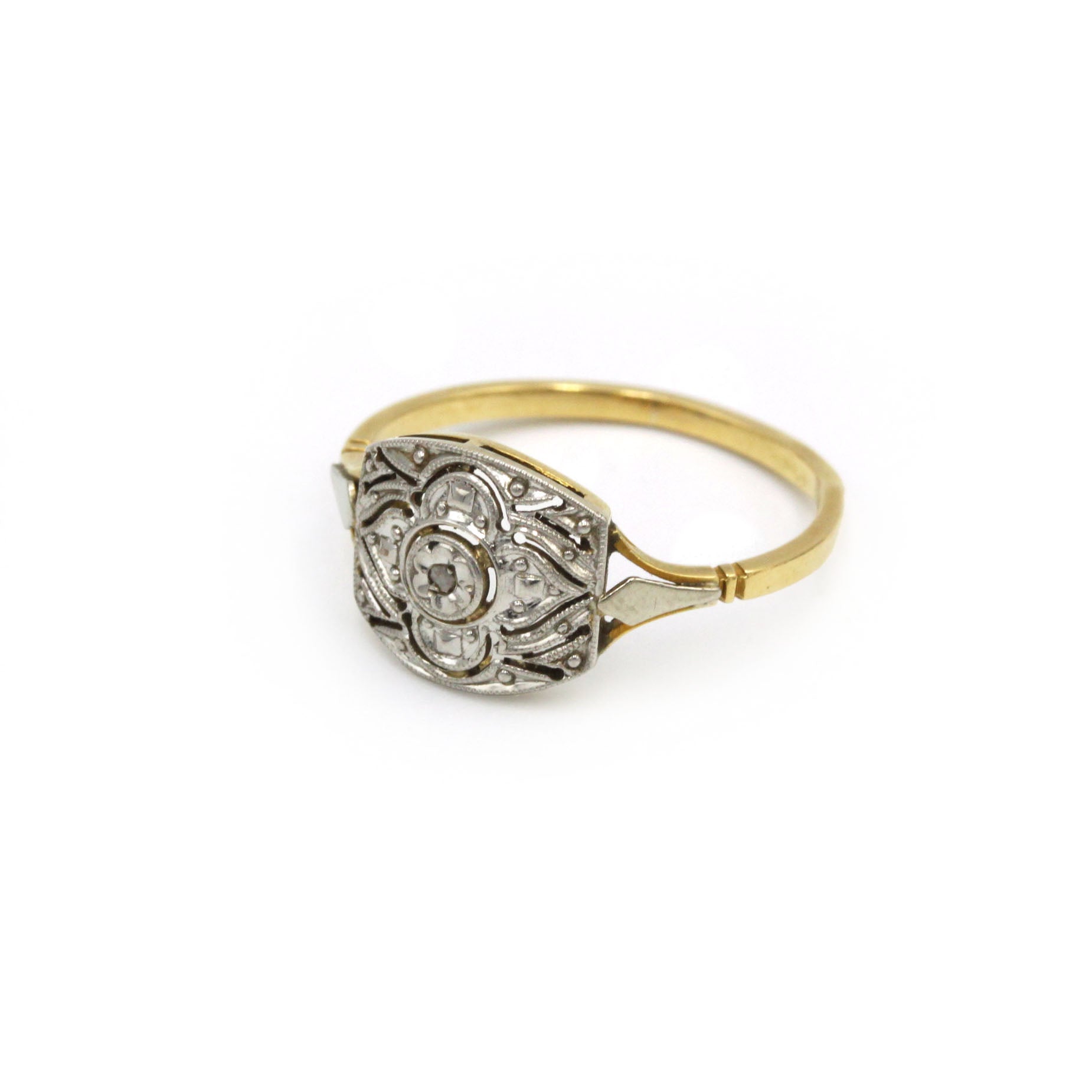 Art Deco Ring in Gold, Platinum, and Diamond