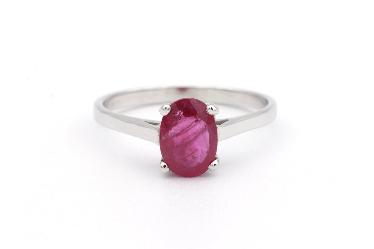White Gold Solitaire Ring with Ruby