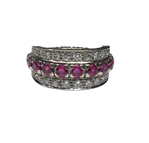 REMOVABLE 18K Gold Ring with Diamonds, Rubies, and Sapphires (Size 51)