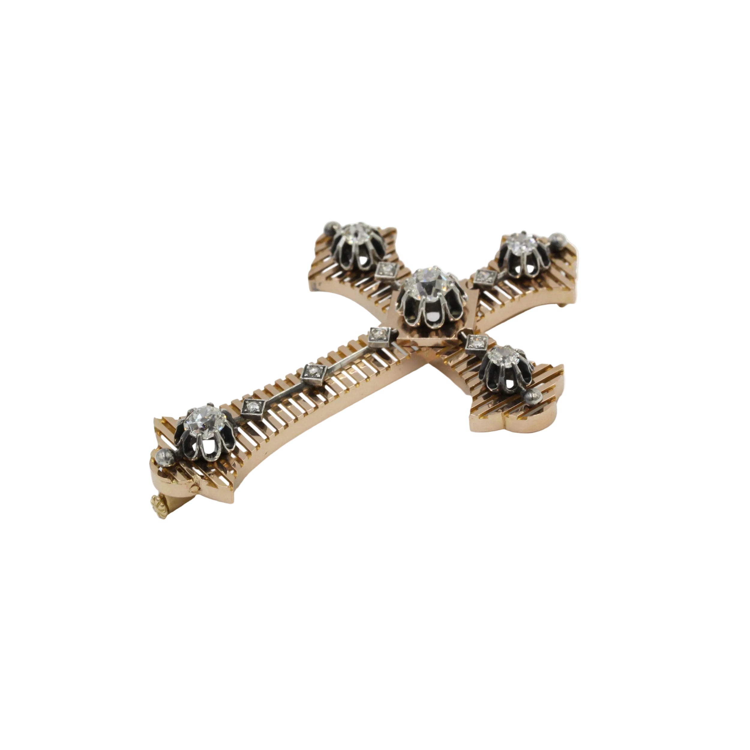 Broche Épingle en or rose, argent et diamants