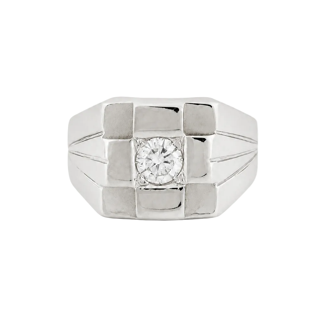 White Gold and Diamond Signet Ring