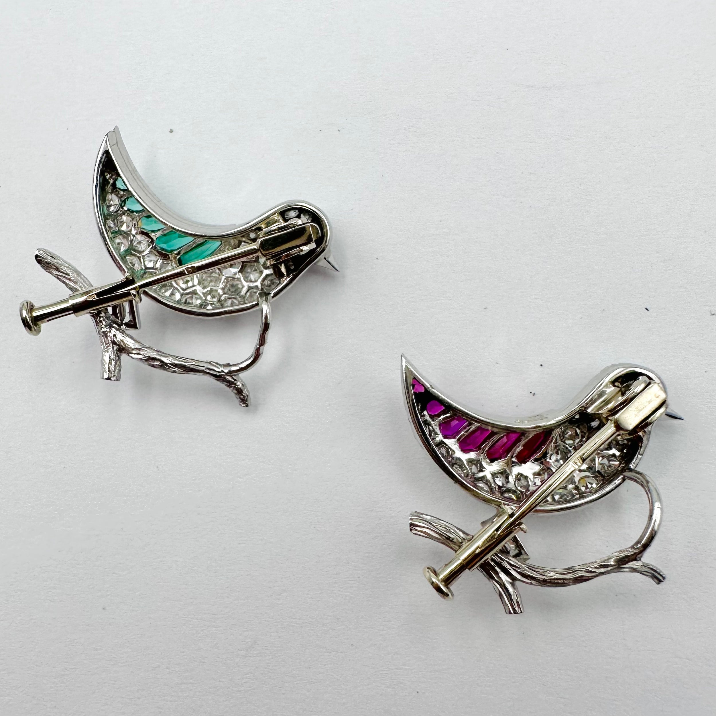 Two "Bird" Brooches in White gold and Platinum
