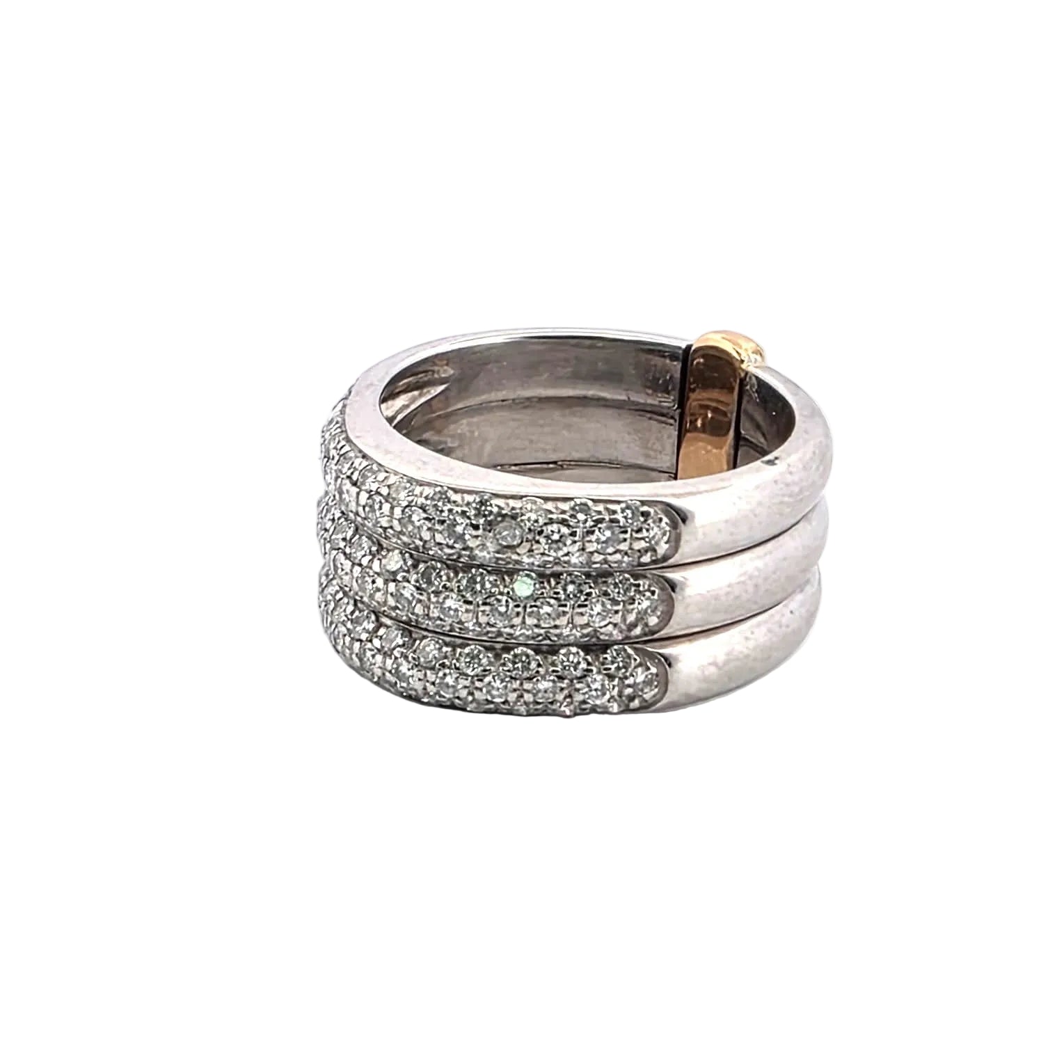 Ring Paved in white gold, yellow gold and diamonds.