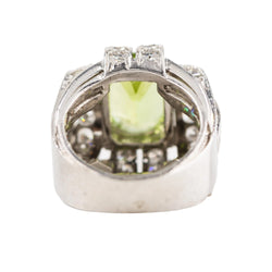 Art Deco Tank Ring in platinum, Peridot, and Diamonds
