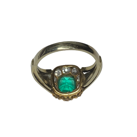 "Entourage" Ring in Yellow Gold, Emerald, and Diamonds