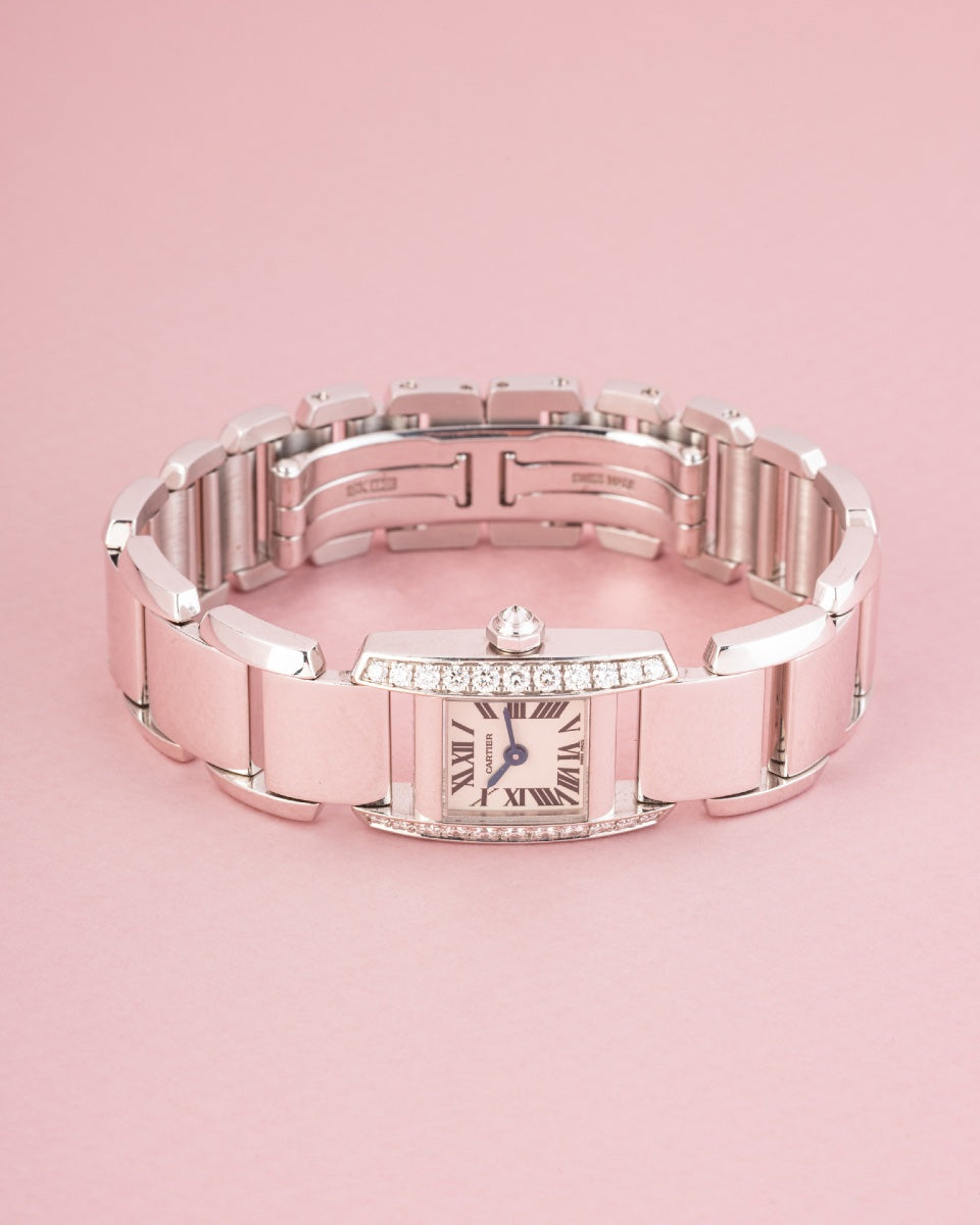 Montre CARTIER Tankissime PM en or blanc, acier et diamants