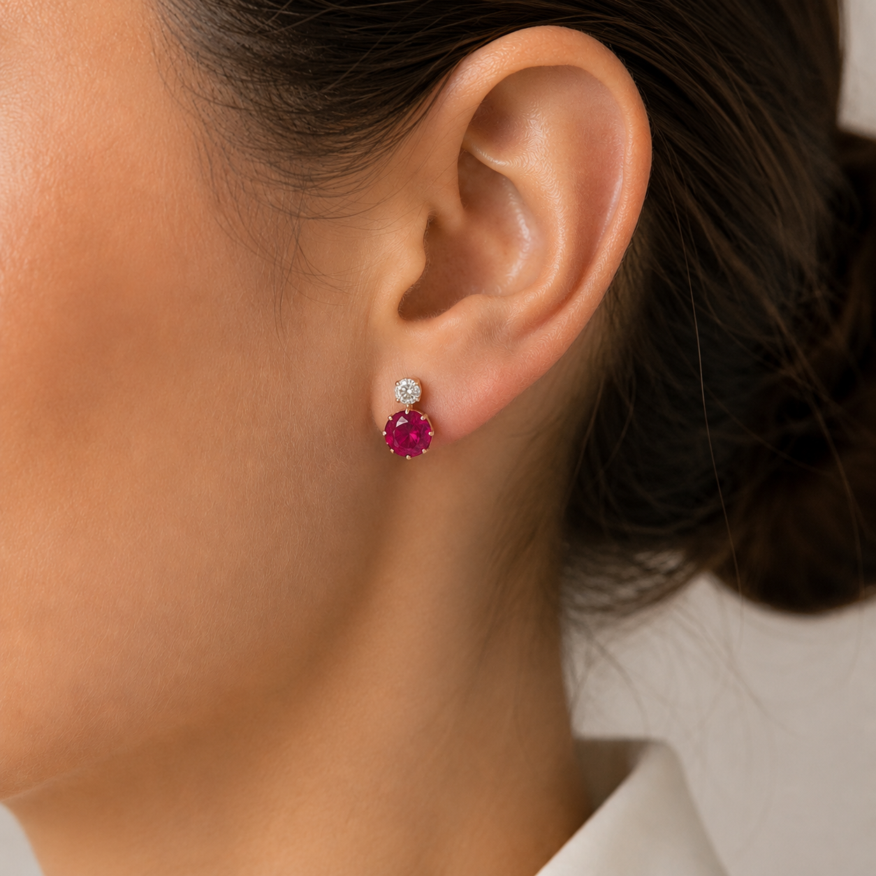 Yellow Gold Lever-back Earrings with Rubies and Diamonds