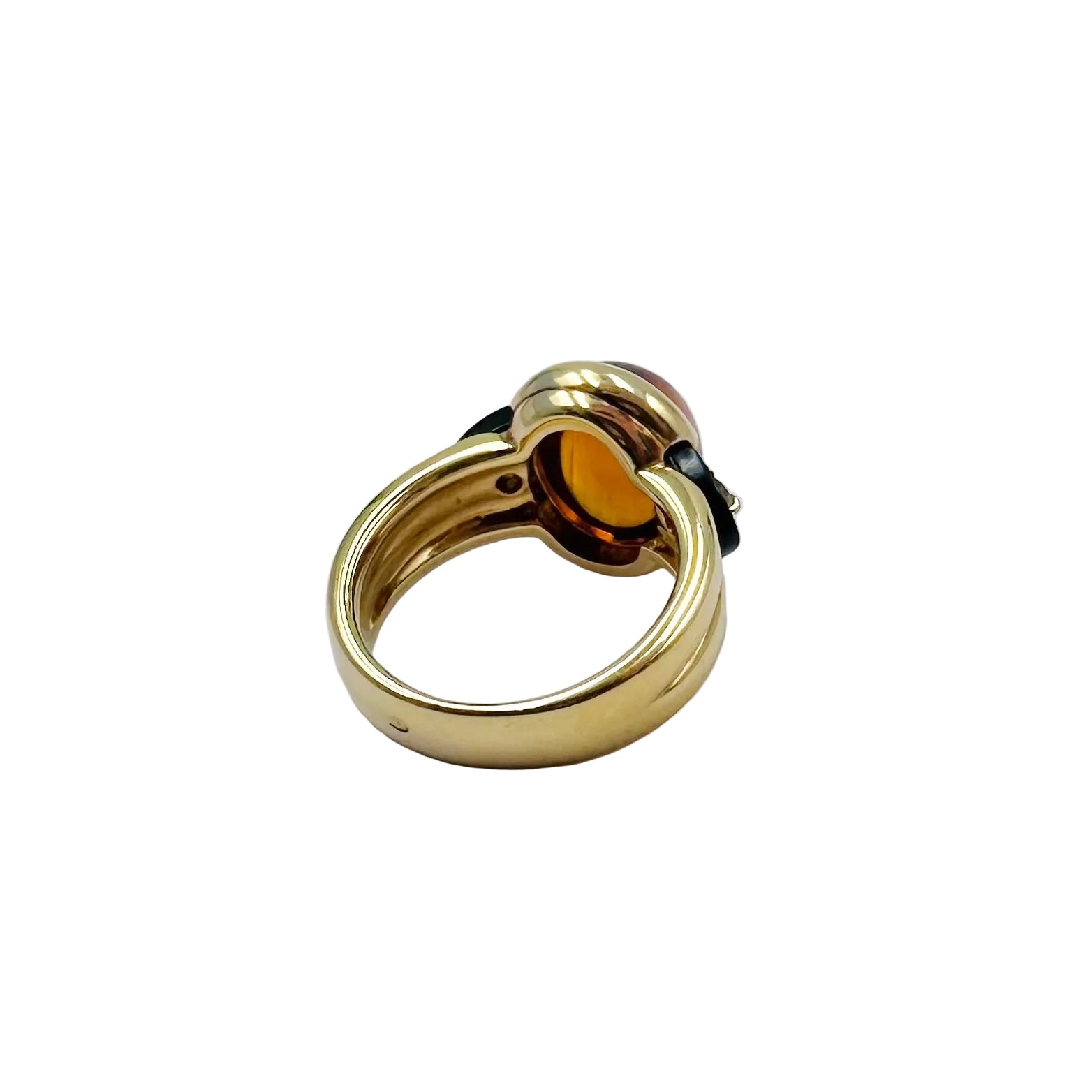 Solitaire Ring in yellow gold, citrine, onyx and diamonds