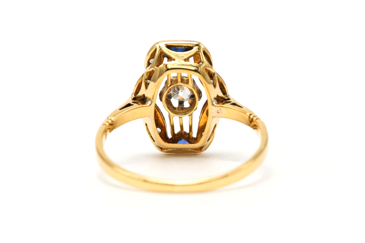 Bague en or blanc, or jaune, saphirs et diamants