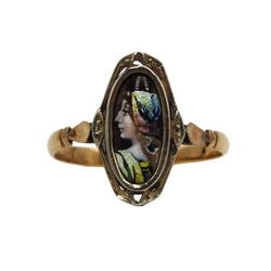DENANOT Marquise Ring in yellow gold and Enamel