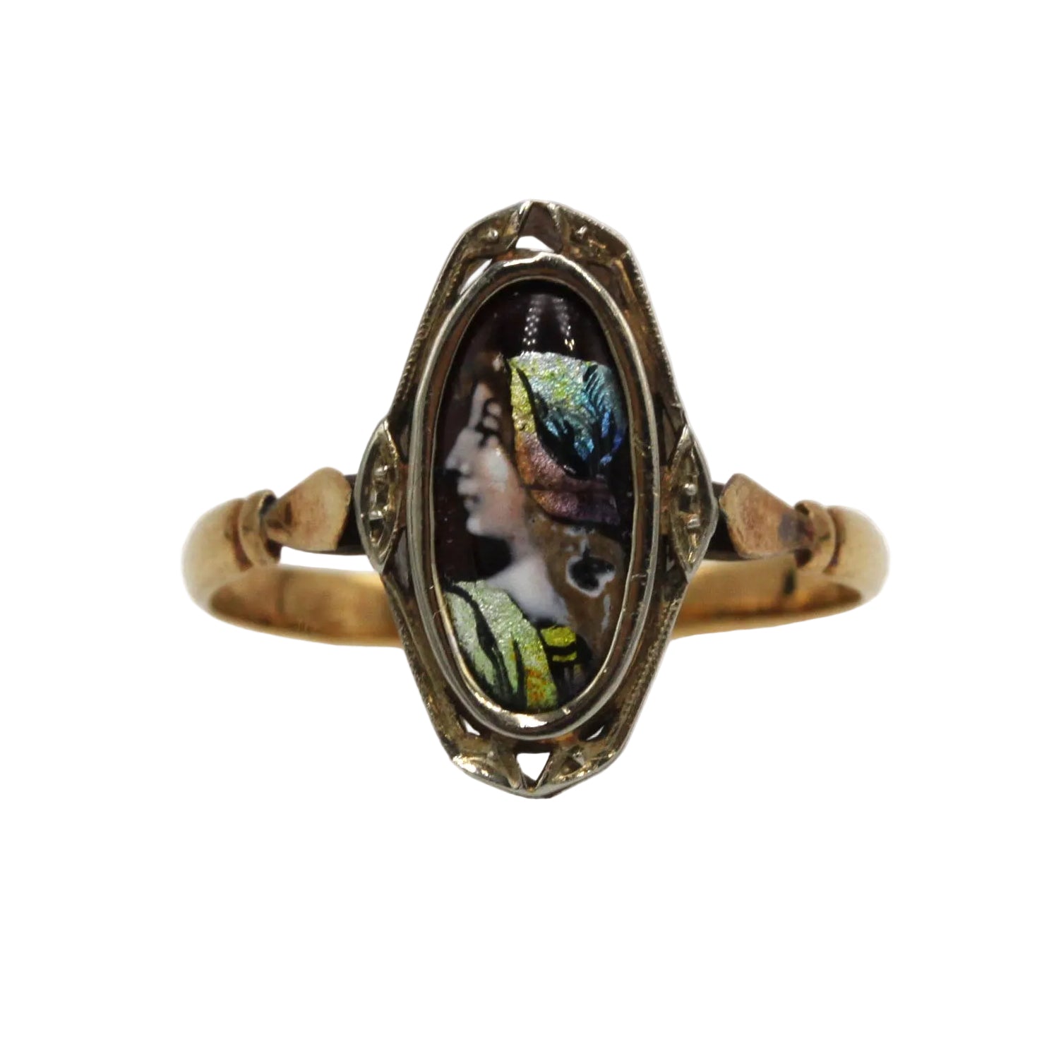 DENANOT Marquise Ring in yellow gold and Enamel