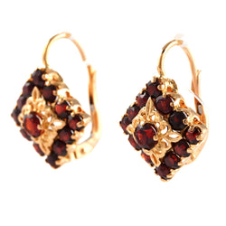 Yellow Gold and Garnet Lever-back Earrings