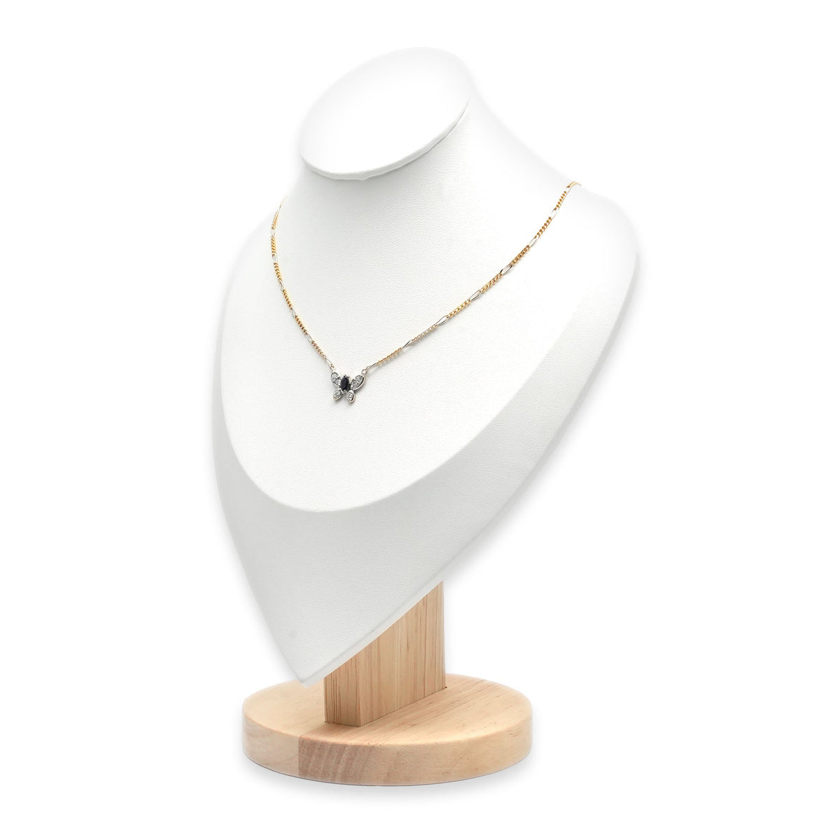 Necklace with a pendant in white gold, yellow gold, sapphire, and diamonds