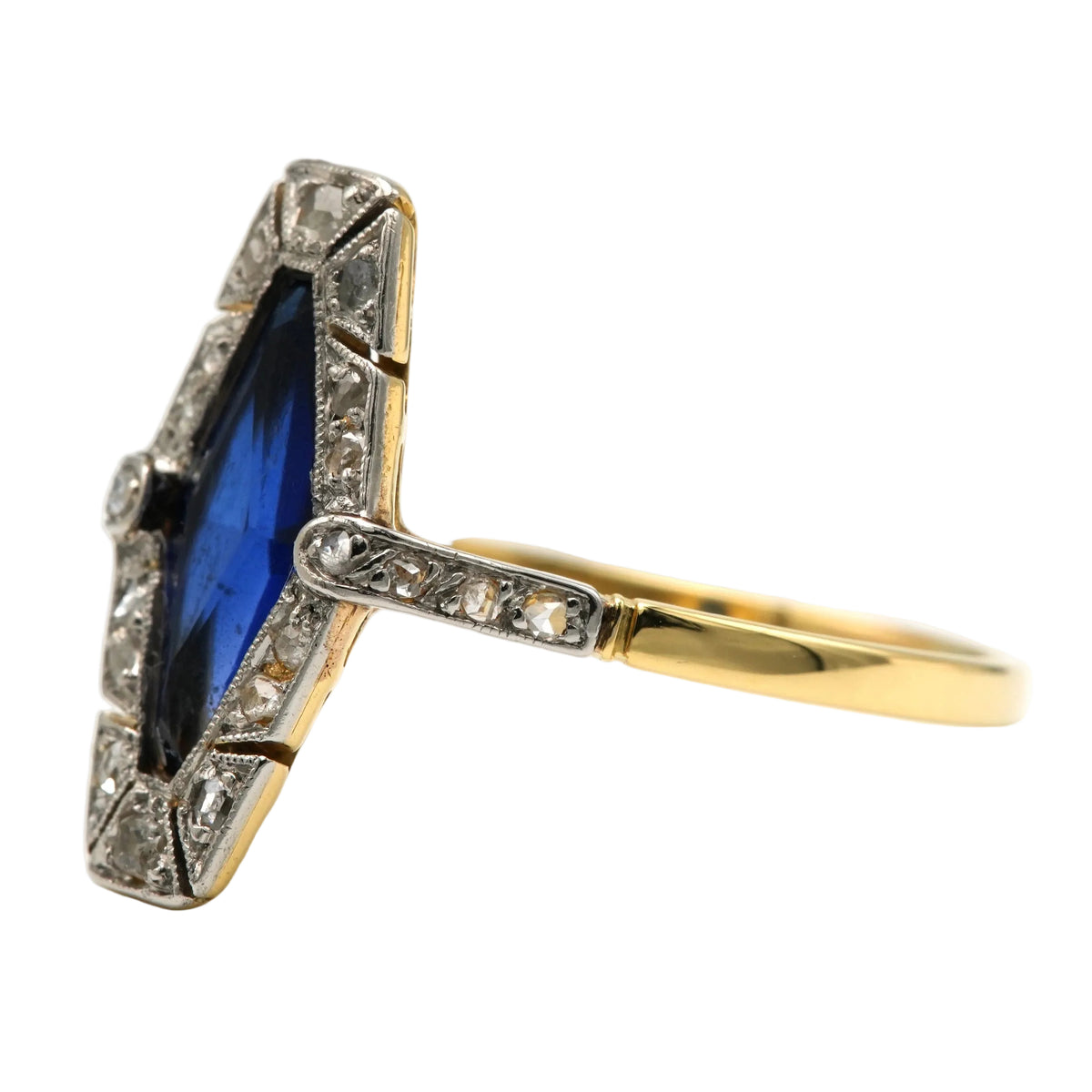 Marquise Ring in Yellow Gold, Sapphire, and Diamonds