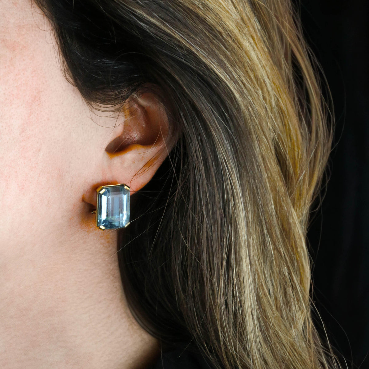 Yellow Gold and Aquamarine Clip-On Earrings