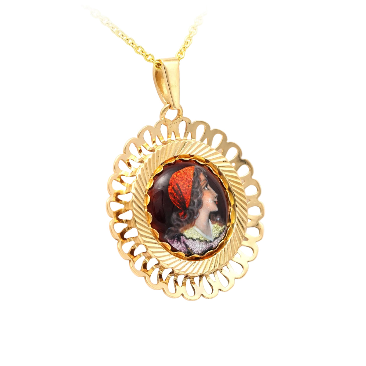 Yellow gold and Enamel pendant