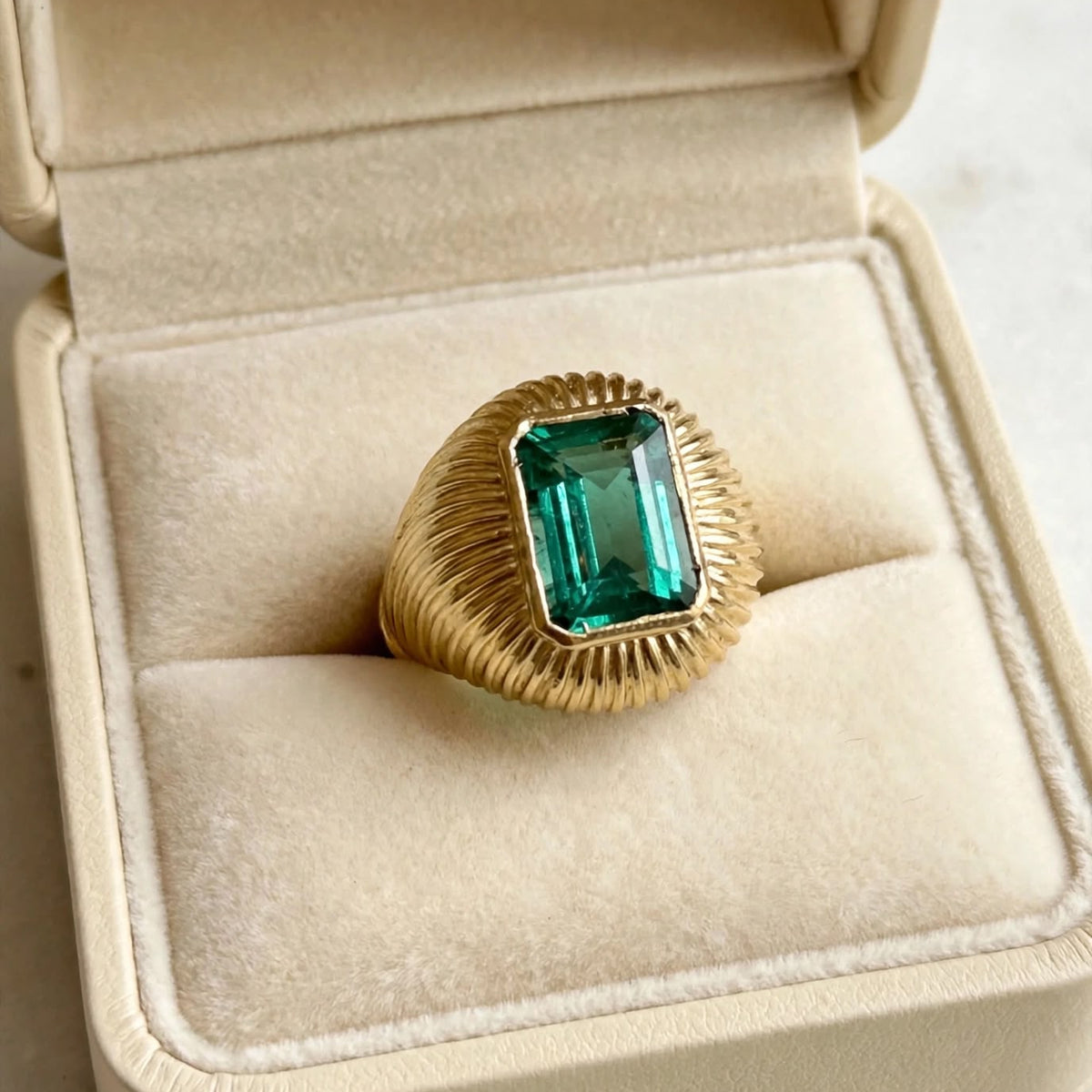 Yellow Gold and Emerald Dome Ring