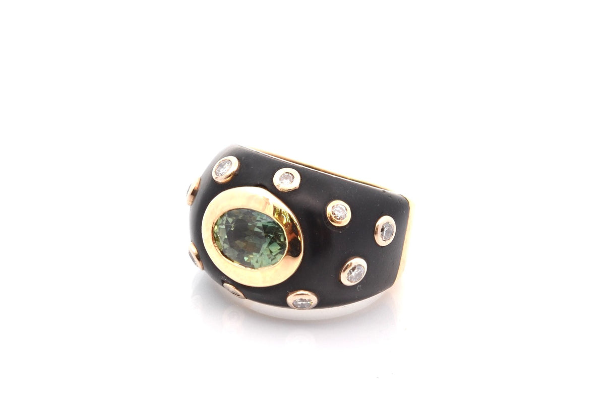 Bague Dôme en or jaune, onyx, saphir et diamants