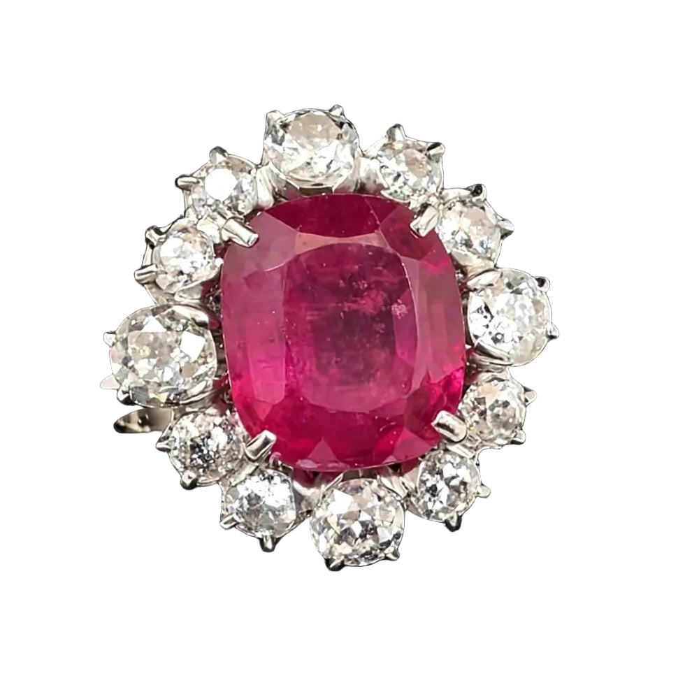 Marguerite Ring in White Gold, Rubies, and Diamonds