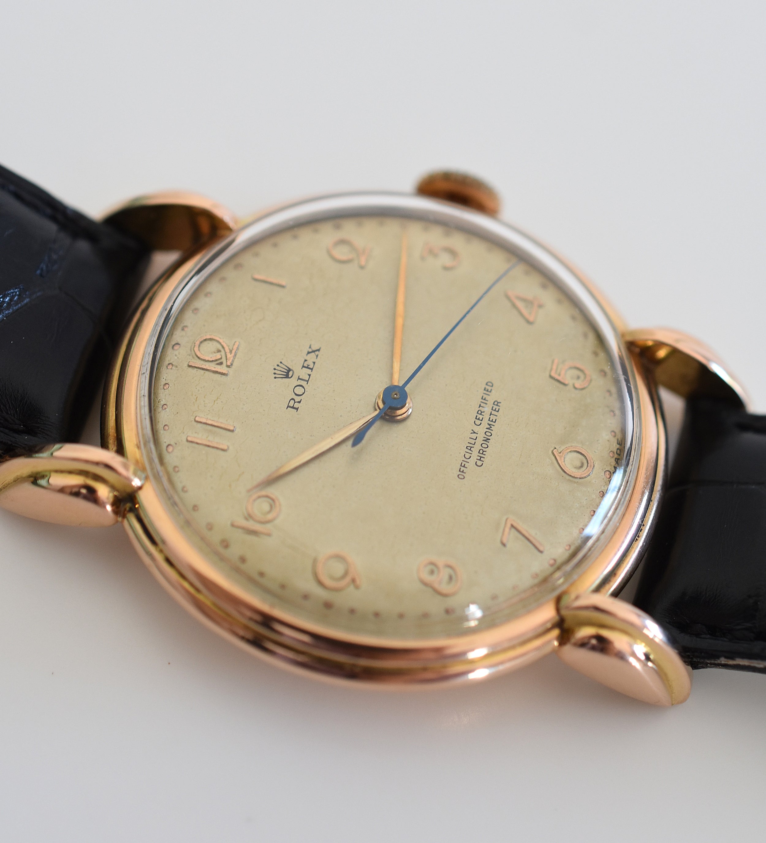 ROLEX "Chronometer" watch in rose gold, steel, and leather