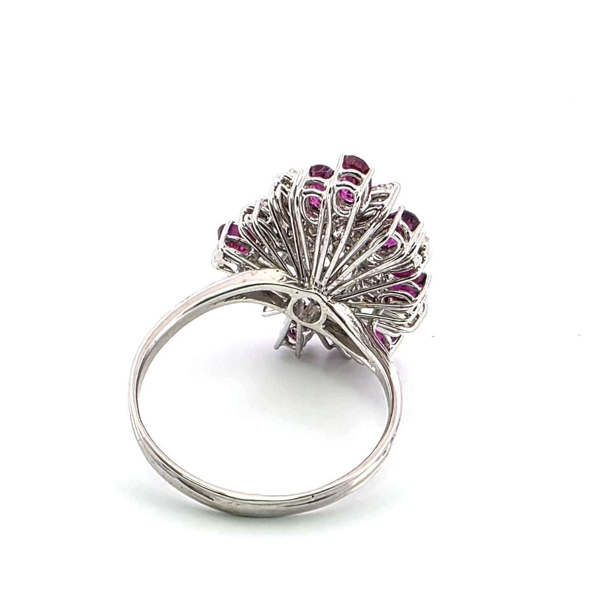 Marguerite Ring in White Gold, Rubies, and Diamonds