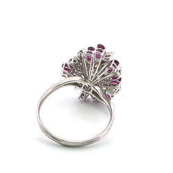 Marguerite Ring in White Gold, Rubies, and Diamonds