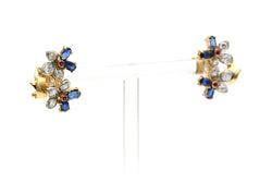 Yellow Gold Earrings with Rubies, Sapphires, and Diamonds