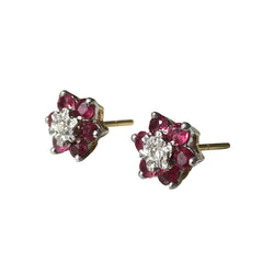Earrings in White Gold, Yellow Gold, Rubies, and Diamonds