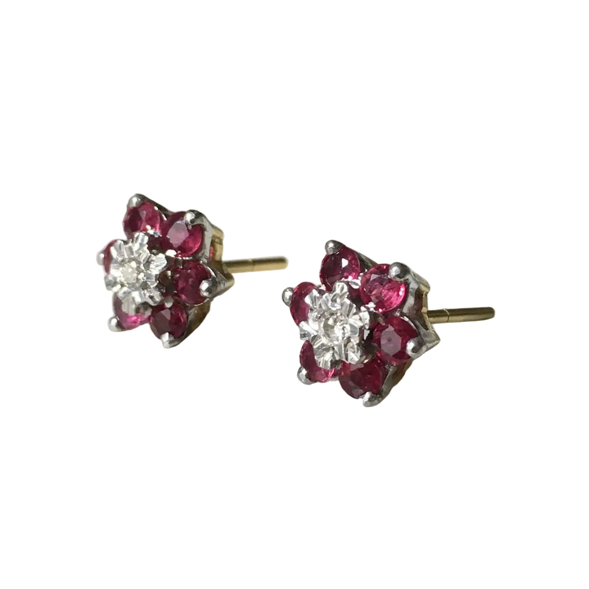 Earrings in White Gold, Yellow Gold, Rubies, and Diamonds