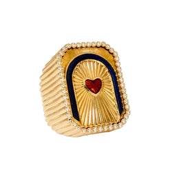 MARIE LICHTENBERG "Heart Mini Scap" Cocktail Ring in yellow gold, Enamel, and Diamonds