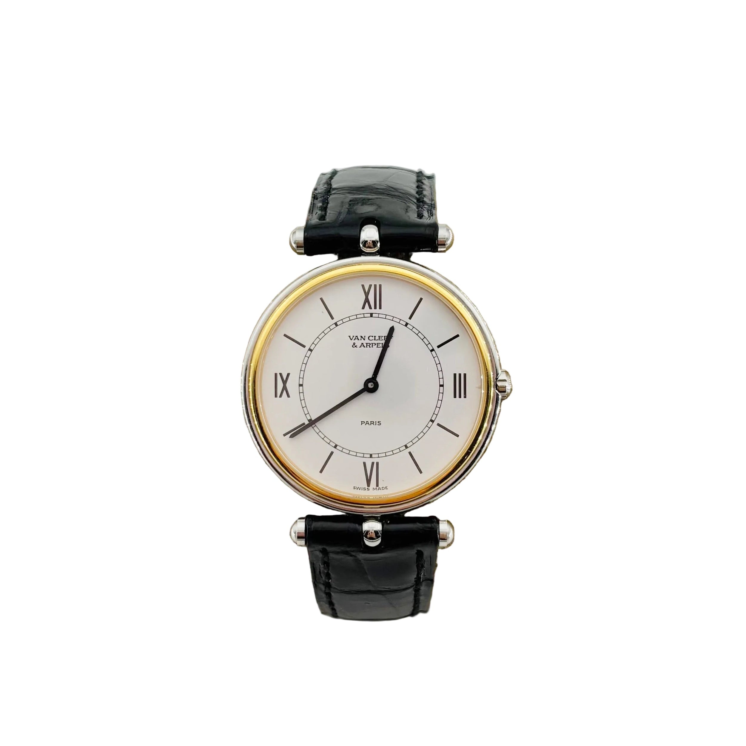 VAN CLEEF & ARPELS "La Collection" Watch in yellow gold, stainless steel, and leather