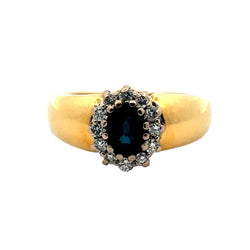 Cocktail Ring in Yellow Gold, Sapphire, and Diamonds
