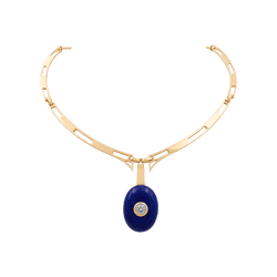 Yellow Gold Necklace with Lapis lazuli and Diamond Pendant