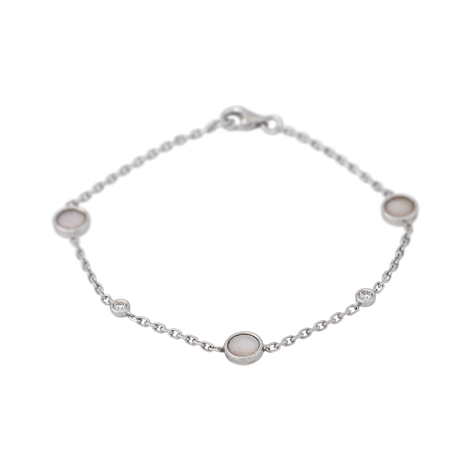 White Gold Forçat Link Bracelet with Mother-of-Pearl